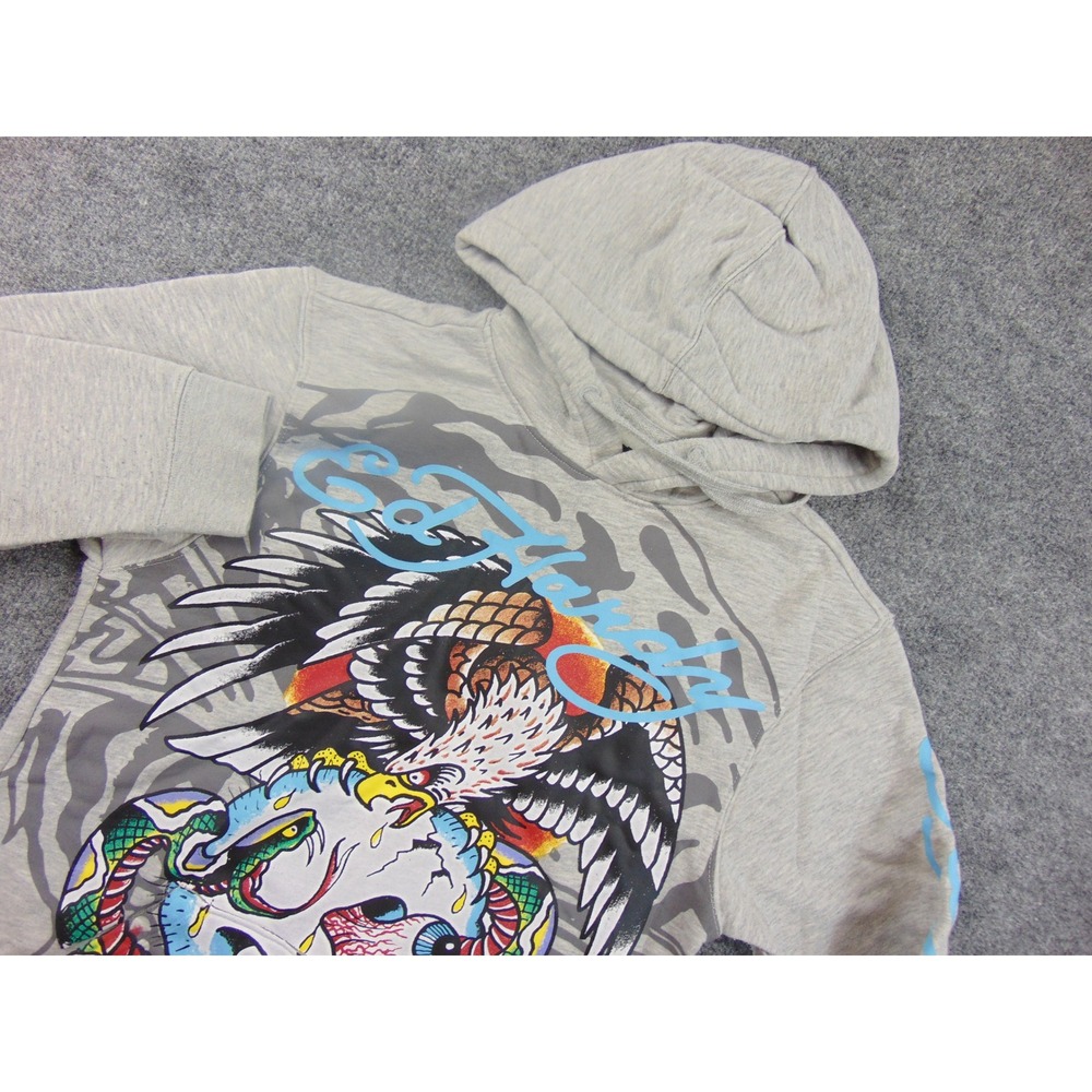Ed Hardy Hoodie Mens Small Gray Eagle Skull Snake Graphic Y2K Tattoo Streetwear‎